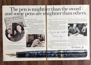 Parker Pens Print Ad Mightier Than The Sword WW2 Eisenhower MacArthur  - Picture 1 of 4