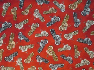 HOG HARLEY MOTORCYCLES BIKER RULE THE ROAD RED COTTON FABRIC FQ - Picture 1 of 6