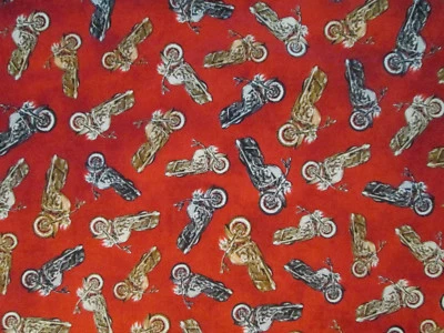 HOG HARLEY MOTORCYCLES BIKER RULE THE ROAD RED COTTON FABRIC FQ - Image 1 of 4