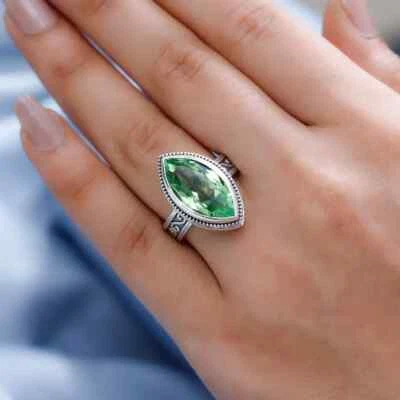 Anel solitário de quartzo artesanal Chartreuse em esterlina 9 cts tamanho 6 - Imagem 1 de 4