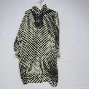Aelkemi Womens Tunic Dress One Size Brown Pure Silk Polka Dot High Neck Sheer - Picture 1 of 8