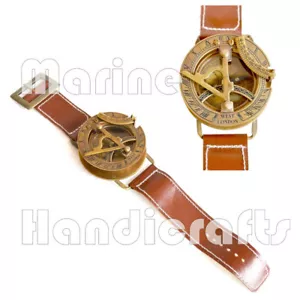 Antique Finish Brass Wrist Watch Compass Nautical Collectable Sundial Compass - Picture 1 of 4
