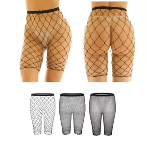 Women Black See Through Fishnet Mesh Legging Shorts Half Pants Tight Trousers US - Picture 1 of 18