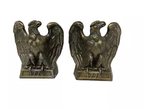 60s Mid Century Colonial Virginia Patriotic Brass Eagle Bookends Pair Patina Vgt - Picture 1 of 10