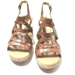Bolo Womens Wedges Sandals Brown Leather Cork Heel Size 9 M Us PreOwned - Picture 1 of 6