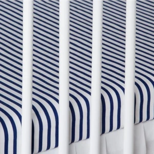 2 x COT BED FITTED SHEET navy stripes 60x120 cm 70x140 cm PURE COTTON - Picture 1 of 1
