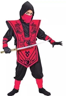 Disfraz Rojo Guerrero NINJA FIGHTER Mediano 8-10 Halloween Fantasía Jugar Niños 7 Piezas Foto 1 de 4