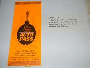 37. Academy Awards Autopass Limo / Parkausweis April 1965 Oscar unbenutzt - Bild 1 von 2