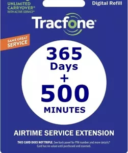 TracFone 1 Year Service Plan Plus 500 Talk Minutes For Smartphones (not BYOP) - Picture 1 of 3