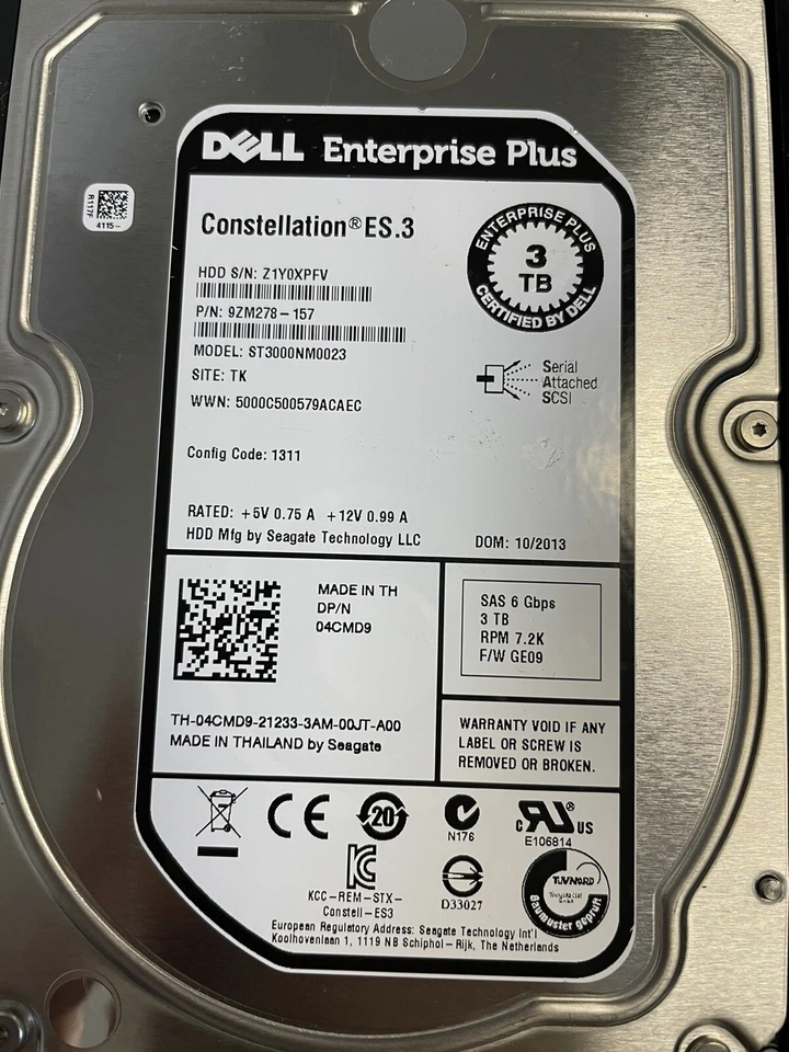 4CMD9 04CMD9 ST3000NM0023 3TB 6G 7.2K SAS 3.5" HDD PARA DELL R630 R710 R715 R720 Foto 1 de 1