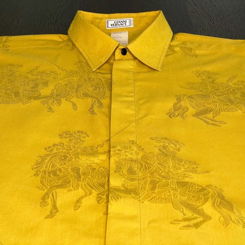 Camicia GIANNI VERSACE cotone giallo su giallo I Cavalieri taglia 48 da S S 1992