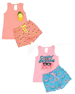Justice Girls Tank Shorts Pajama Set Pineapple Crab Sleepwear w/Plush 7 8 10 12