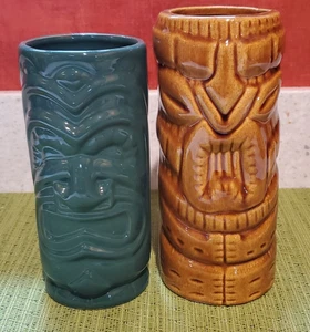 Vtg HAWAIIAN TIKI MUGS AMERICAN HAWAII CRUISES, HILO KAHUNAVILLE TREASURE ISLAND - Picture 1 of 16