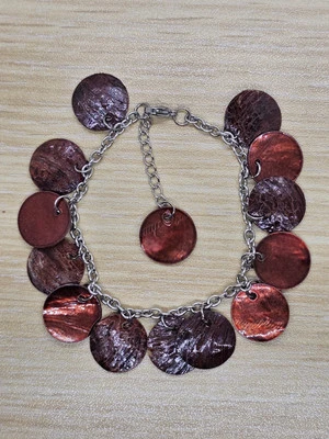 Pulcera Hecha A Mano De Concha Y Acero Inoxidable Pintada De Marron - Imagem 1 de 3