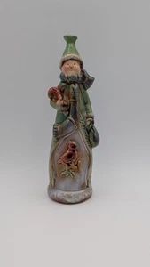 Keramik Schneemann mit Kardinal Figur grün Glanzglasur - Bild 1 von 6