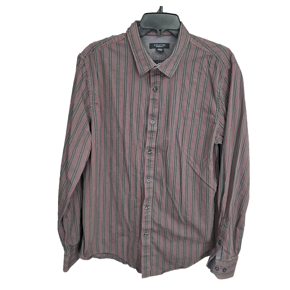 Vtg Structure Shirt Mens Large Modern Fit Striped Button Up Long Sleeve Cotton - Image 1 of 4