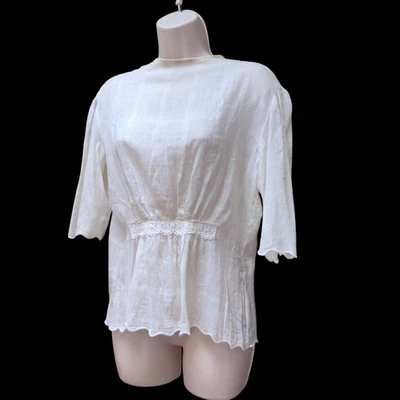 Antigua Blusa Eduardiana Años 1910 Blanco Algodón Voile Abierta Chaqueta Césped Talla Pequeña  Foto 1 de 4