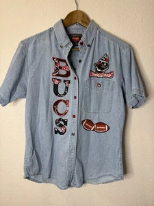 Vtg Wrangler Custom Tampa Bay Buccanee Women's Denim Shirt Sz Small Teacher - Picture 1 of 7