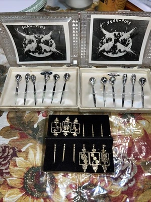 STERLING SILVER RHODIUM FINISH SET OF 6 HORS D'OEUVRES COCKTAIL PICKS IN ORIG BX - Image 1 of 4