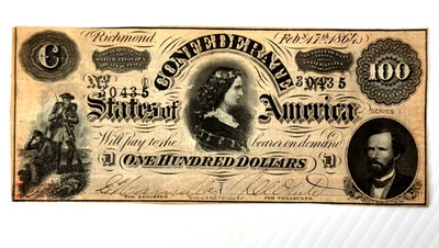 1864 100 Confederate States of America Richmond Issue Series 1 Feb 17 1864 Nice - Image 1 of 4
