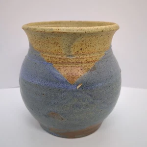 Hand Turned Pottery Vase Bowl Decorative Blue Gray Brown Folk Art Signed WP X2 - Picture 1 of 9