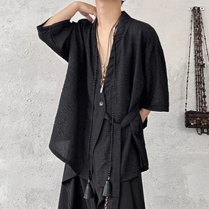 Mens Chinese Martial Kung Fu Kimono Japanese Yukata Top Lace Up Cardigan Shirt - Picture 1 of 14