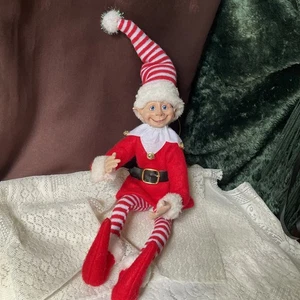 Candycane Red and White Santa Elf Pixie Wireframe Posing 21" Sweet - Picture 1 of 7