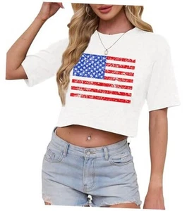 Women's Sexy Graphic Crop Tops Summer Beach Shirt for Teen Girls Casual Cute - Picture 1 of 2