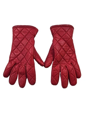 De Colección Preston & York Mujer 7 Guantes de Cuero Acolchados Rojos Mezcla de Lana Cachemira LIned Foto 1 de 4