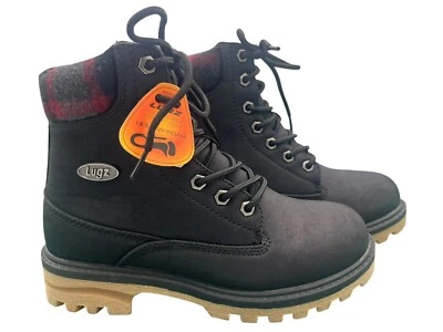 Botas para mujer Lugz Empire Hi negras con cordones rojas a cuadros antideslizantes talla 6 Foto 1 de 4