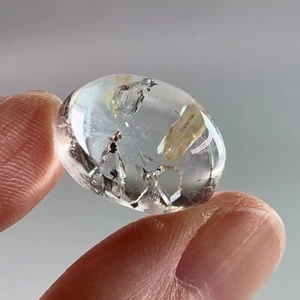Moving Bubble! RARE Enhydro Manifestation Golden Pyrite In Quartz Cabochon - Picture 1 of 10