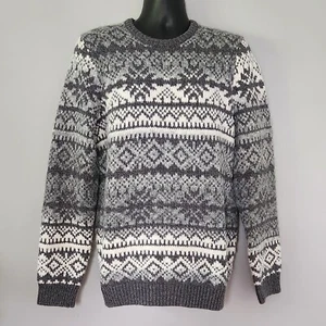 Men's NWT Wool Blend Gray Fairisle Sweater Nordic Design Joseph Abboud Large - Picture 1 of 7