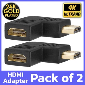 2er Pack HDMI Stecker auf Buchse Adapter Vertikal Flach Links 90 Grad Rechter Winkel Port - Bild 1 von 4