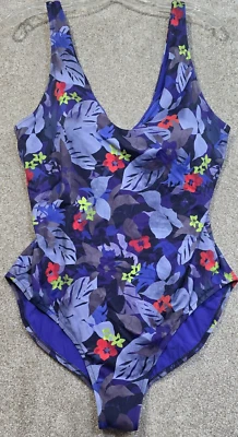 Athleta One Piece Swimsuit Swimwear Padded Bra Purple Floral Women's Size XLT - Image 1 of 4