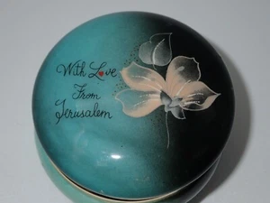 Schöner blauer Keramik Ring / Schmuckkästchen mit Klappdeckel - Love; Jerusalem - Bild 1 von 8