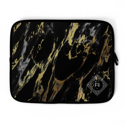 Black & Gold Marble Monogram Personalised Laptop Sleeve, laptop case iPad, HP - Image 1 of 4