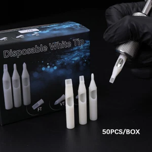 50Pcs White Sterile Disposable Tattoo Machine Nozzle Needle Tube Tips RT FT DT - Picture 1 of 36