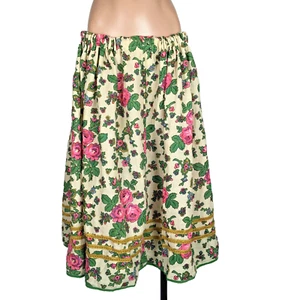 Vtg 60s 70s Midi Skirt Green Floral Psychedelic Funky Hippie Boho Adjustable - Picture 1 of 5