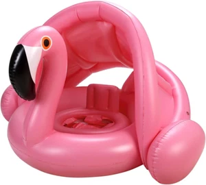 Baby Pool Float with Canopy,Flamingo Inflatable Swimming Ring,Infant Pool Floati - Picture 1 of 12