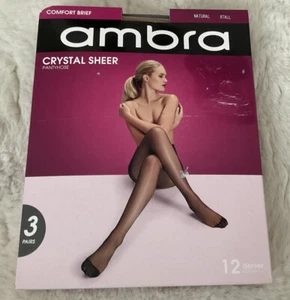 Ambra Crystal Sheer Pantyhose 12 Denier Tights 3 Pair Pack - Natural- X Tall New - Picture 1 of 3