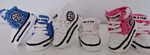 BABY CROCHET SHOES YOUR BABY'S NAME HANDMADE WOOL TRAINERS SNEAKERS - Picture 1 of 12
