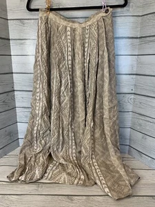 Vintage 90’s Liz Wear Skirt Midi Size 6 Tan Beige Tribal Print Pleated Pockets - Picture 1 of 12
