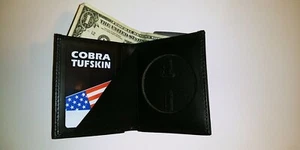 Badge ID Wallet Universal Circle Cut Out Fits 1"-2 1/2" Leather Picture Holder - Picture 1 of 4