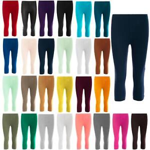 Womens Ladies Elastic Waist 3/4 Length Plain Cropped Fitted Trousers UK Leggings