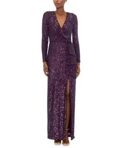 Xscape Mulberry Purple Sequin Long Sleeve Column Gown Size 10 $338 - Picture 1 of 3