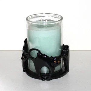 Yankee Candle Jar Holder Black Cat circle ceramic Halloween - Picture 1 of 8