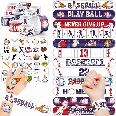 72 PIEZAS Favores de Fiesta de Béisbol - 48 Tatuajes Precortados y 24 Pulseras de Bofetada para Niños, P Foto 1 de 4