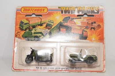 A94 1:60 3 ZOLL MATCHBOX LESNEY ZWEI PACKUNGEN TP-11 MILITÄR JEEP MOTORRAD NE... - Bild 1 von 4
