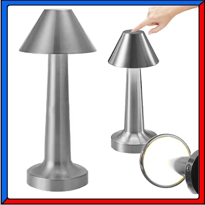 Lampada da Tavolo Comodino Controllo Touch a Led Ricaricabile Argento Senza Fili - Immagine 1 di 4