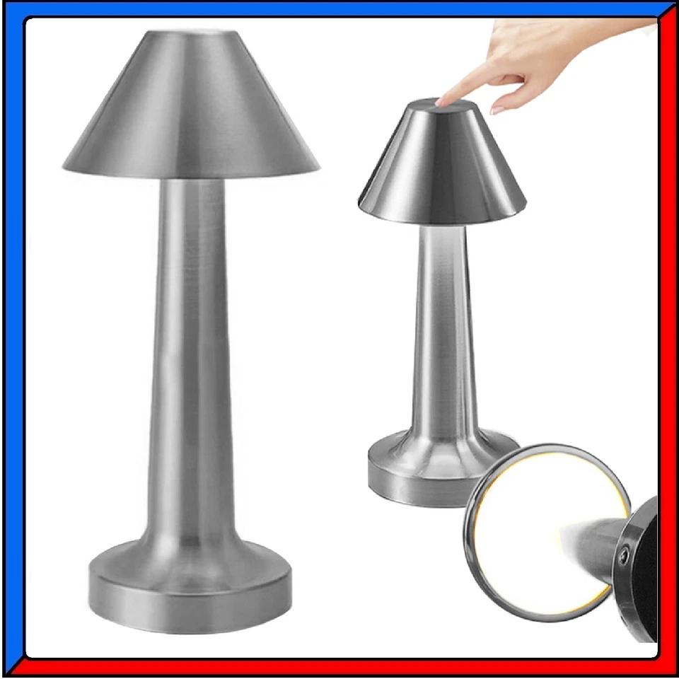 Lampada da Tavolo Comodino Controllo Touch a Led Ricaricabile Argento Senza Fili - Immagine 1 di 4